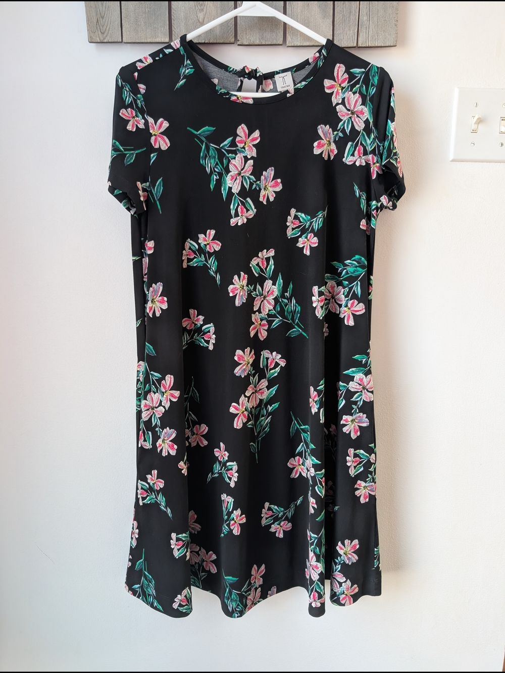 Tristan Black Mini Dress with Pink & Green Floral Print